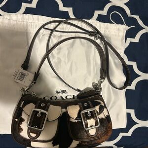 Coach Brown and White Cow Print Ashton Shoulder Bag